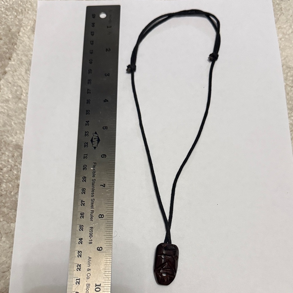 Black Cord Necklace with Brown TIKI WOOD Pendant